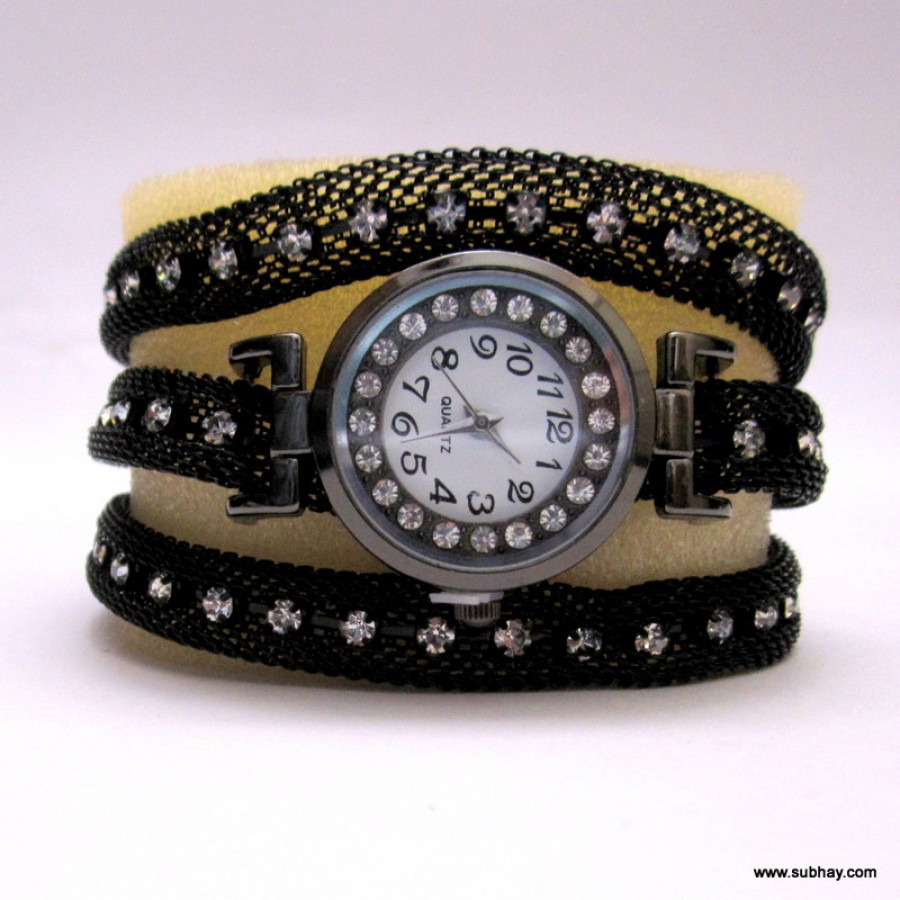 Golden, Silver,Black & Multi-color Net Chain High Quality Bracelet Watch For Her MU-17